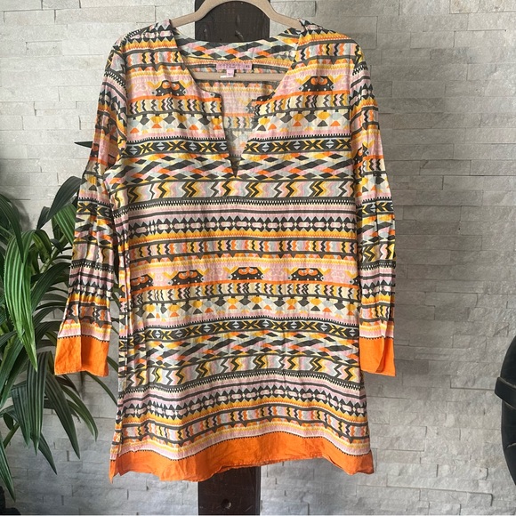 Calypso by St. Barth Tribal Print Orange Cotton Tunic Size XS - Picture 2 of 8